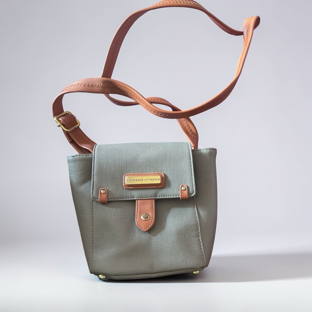 Adrienne Vittadini Sage Green Crossbody with Tan Strap